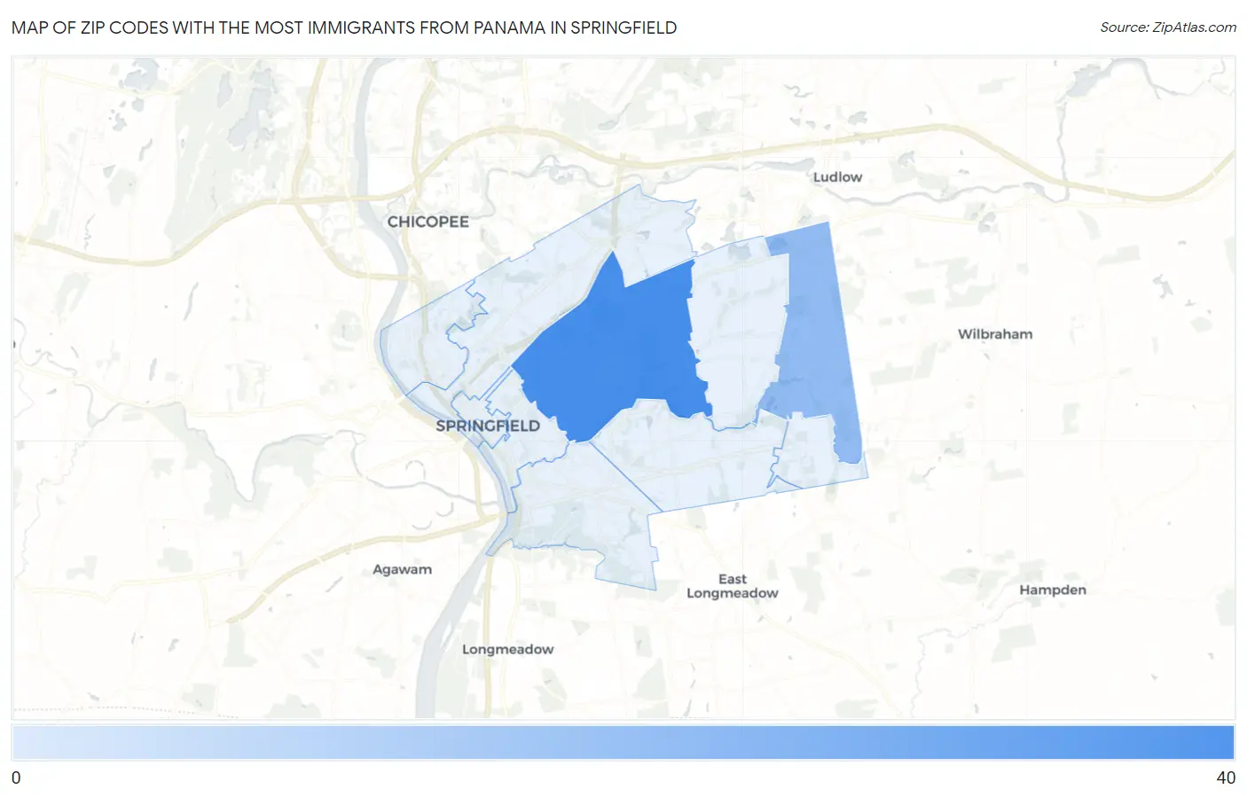 Zip Codes with the Most Immigrants from Panama in Springfield Map