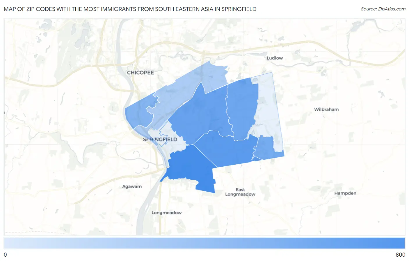 Zip Codes with the Most Immigrants from South Eastern Asia in Springfield Map