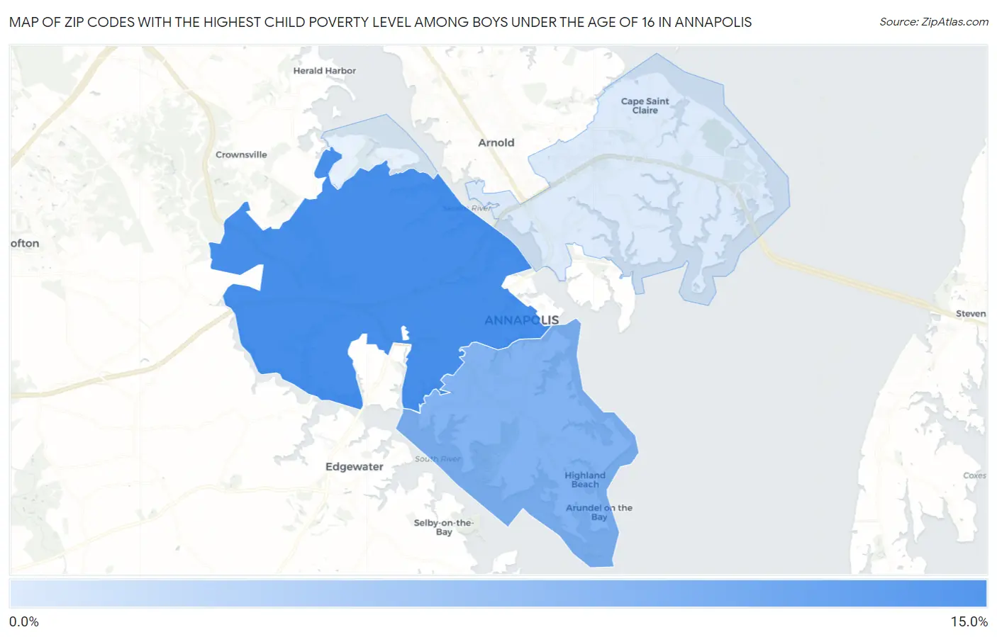Zip Codes with the Highest Child Poverty Level Among Boys Under the Age of 16 in Annapolis Map