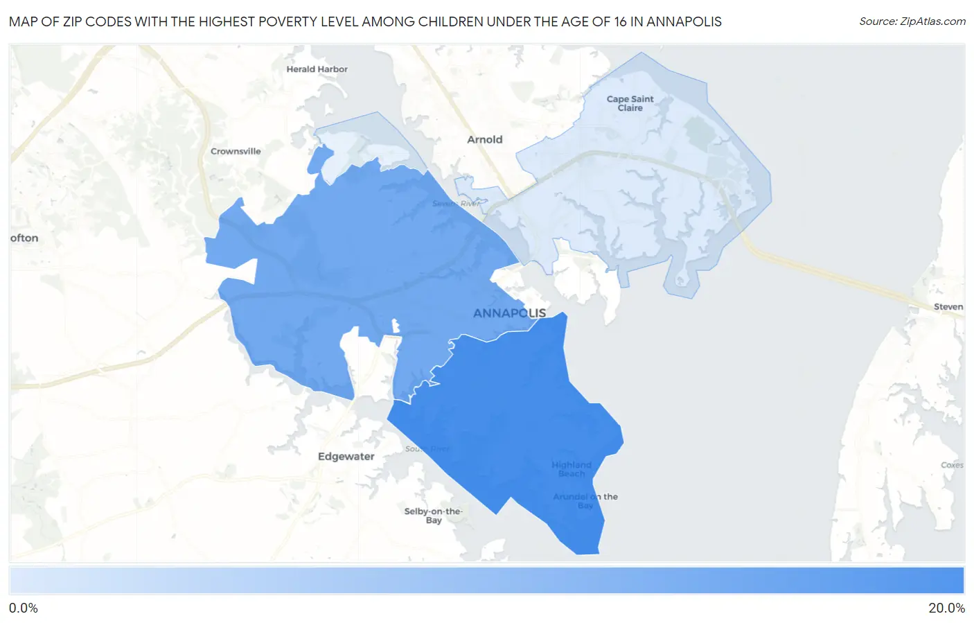 Zip Codes with the Highest Poverty Level Among Children Under the Age of 16 in Annapolis Map