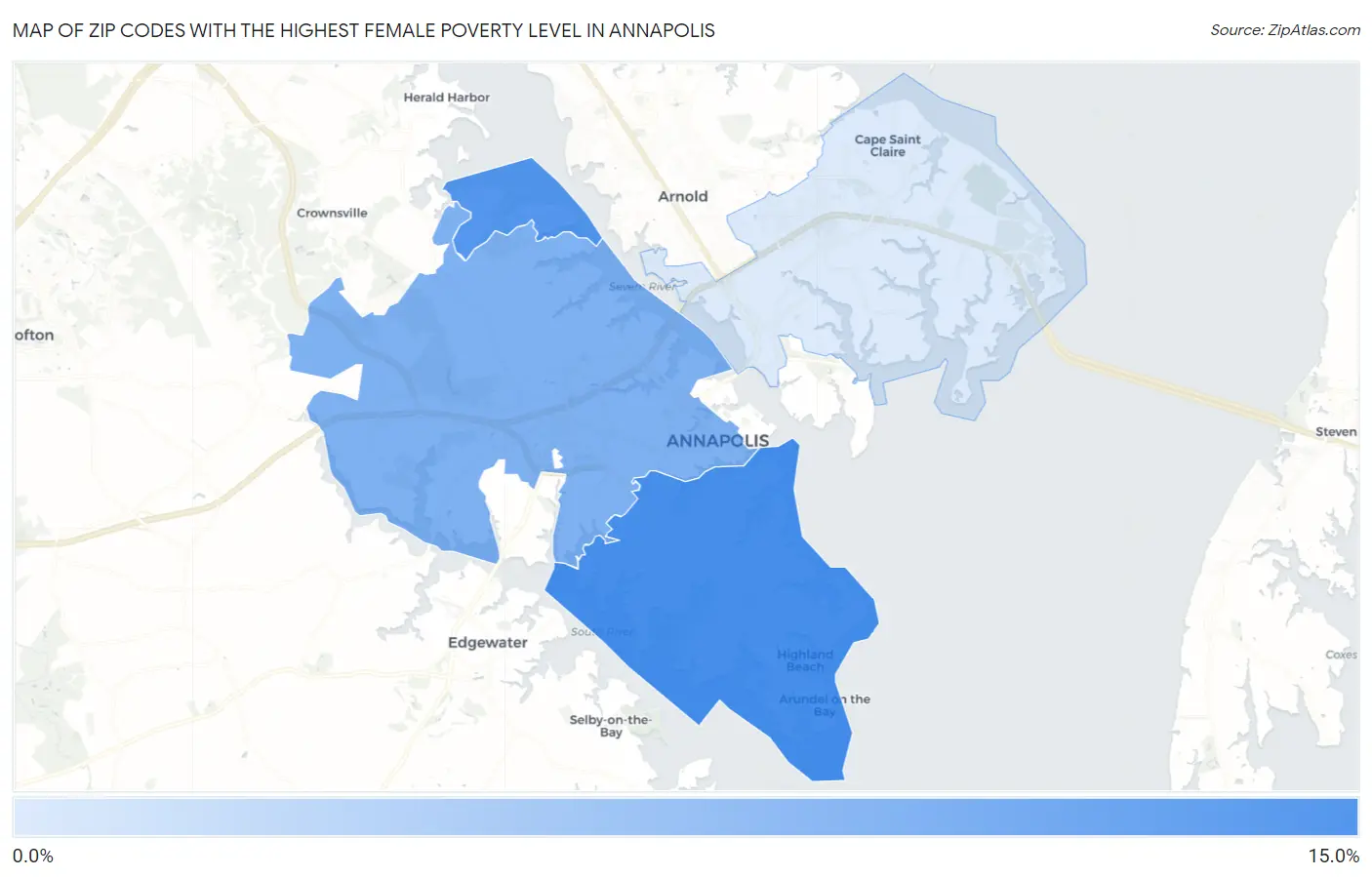 Zip Codes with the Highest Female Poverty Level in Annapolis Map