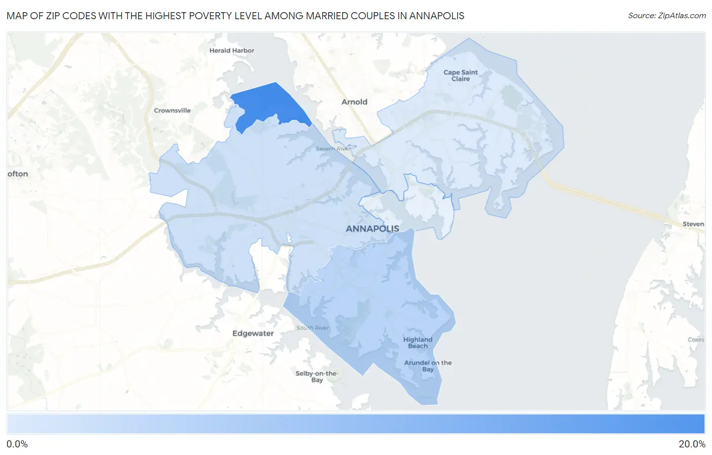 Zip Codes with the Highest Poverty Level Among Married Couples in Annapolis Map