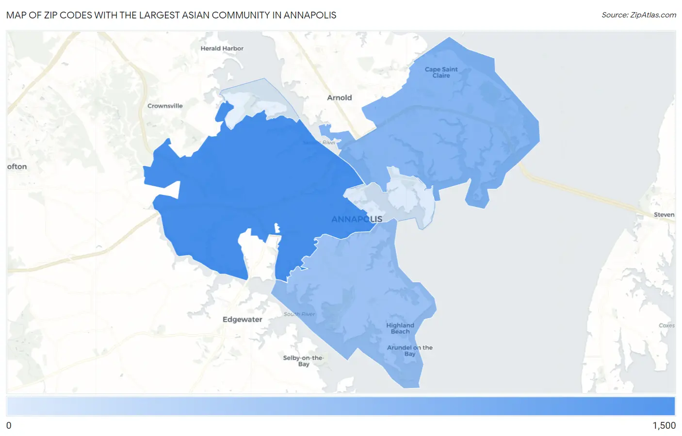 Zip Codes with the Largest Asian Community in Annapolis Map