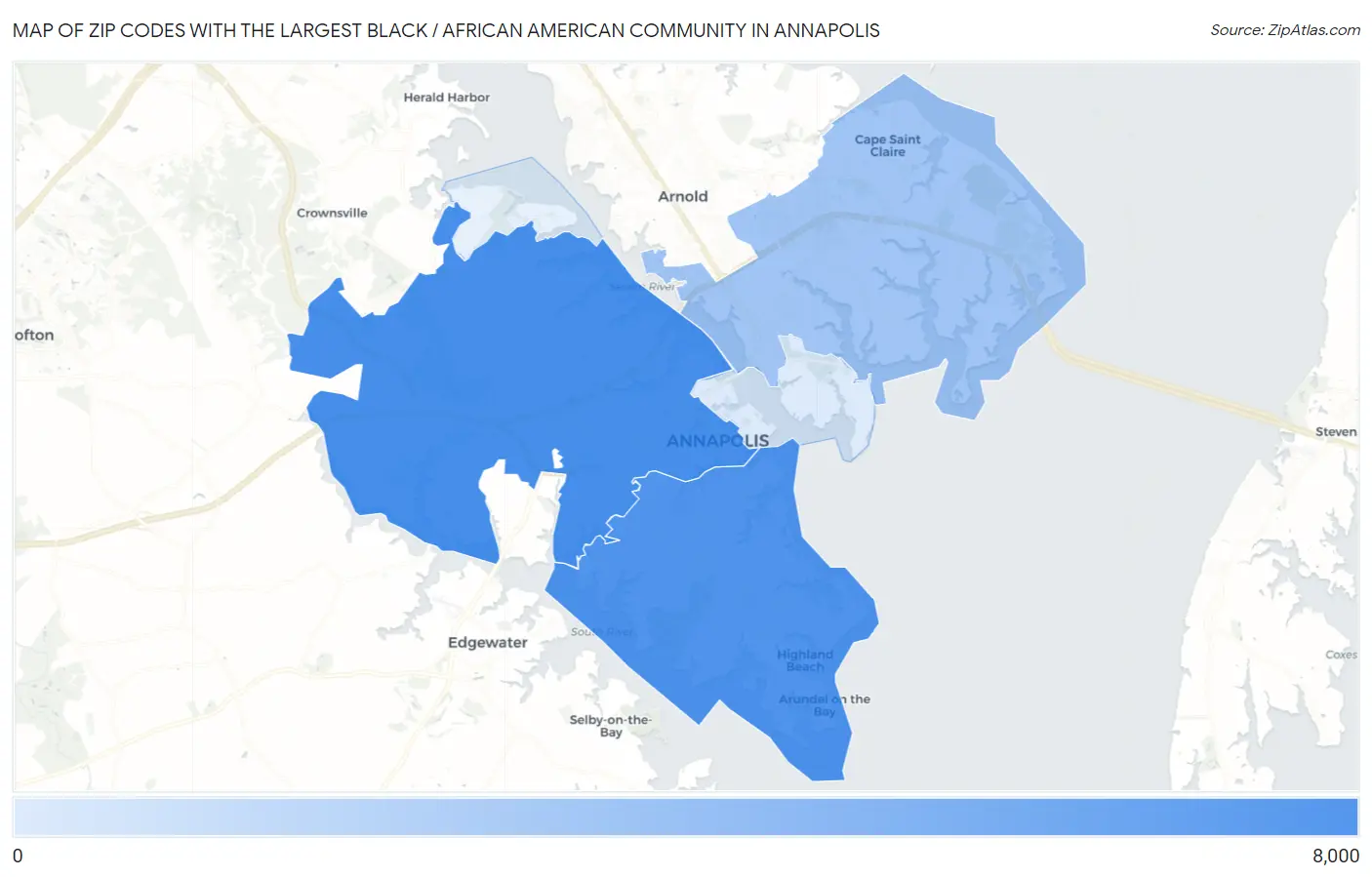 Zip Codes with the Largest Black / African American Community in Annapolis Map
