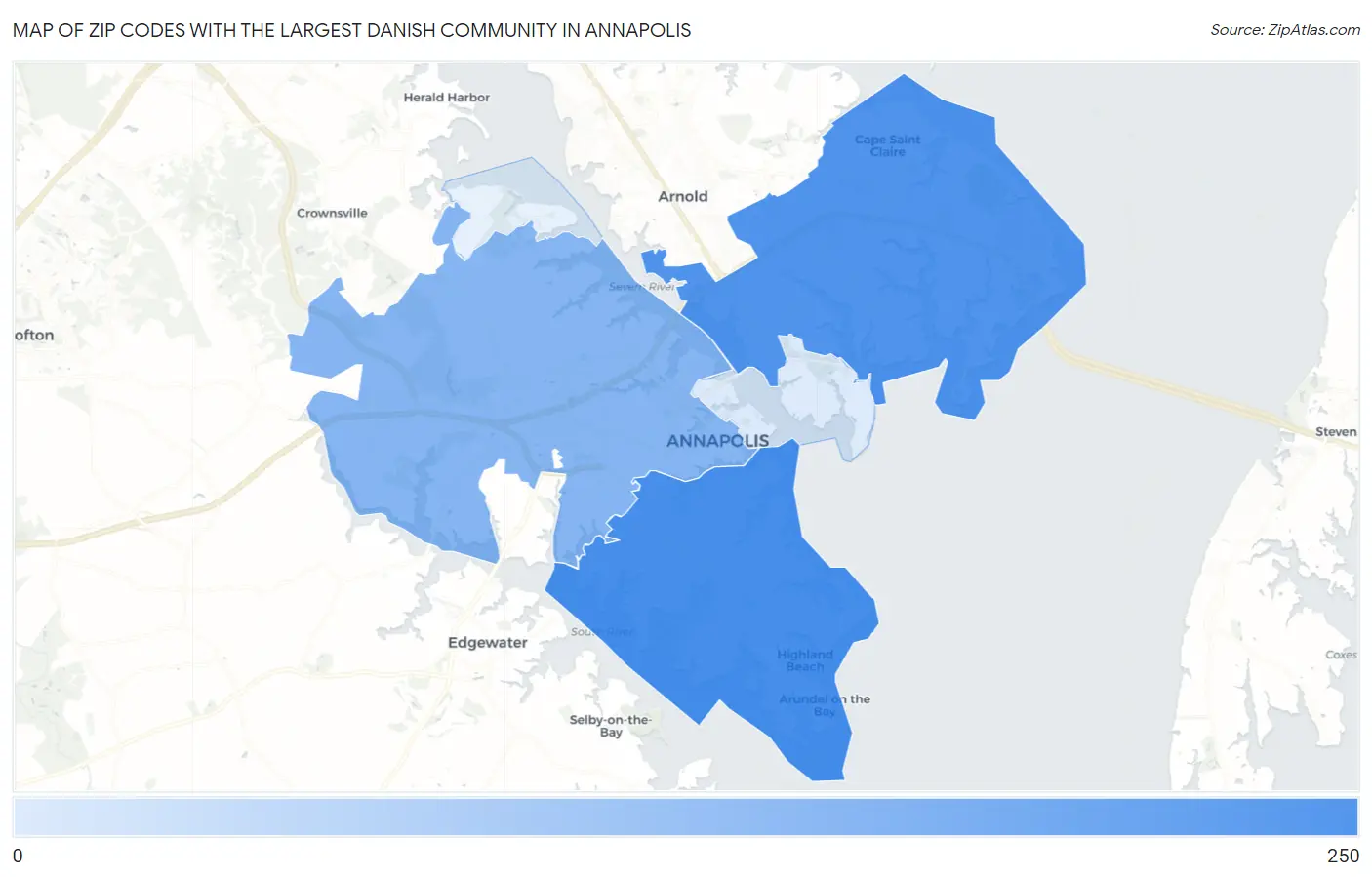 Zip Codes with the Largest Danish Community in Annapolis Map