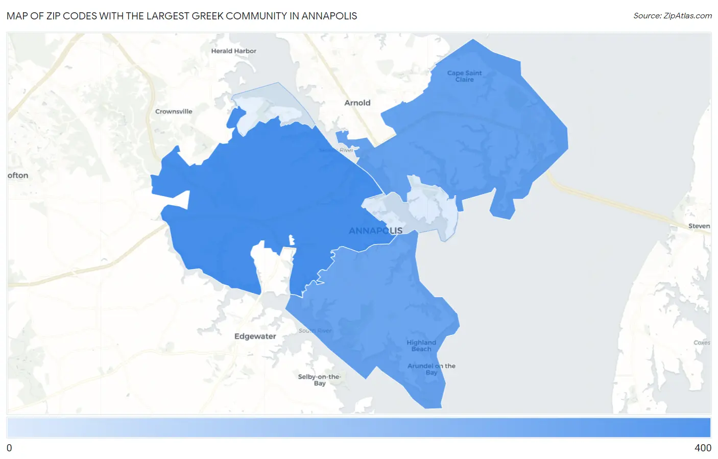 Zip Codes with the Largest Greek Community in Annapolis Map