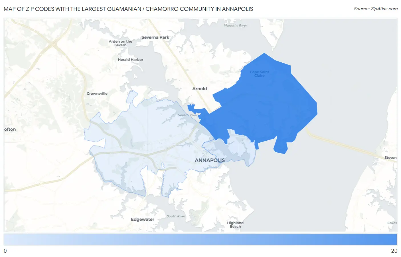 Zip Codes with the Largest Guamanian / Chamorro Community in Annapolis Map