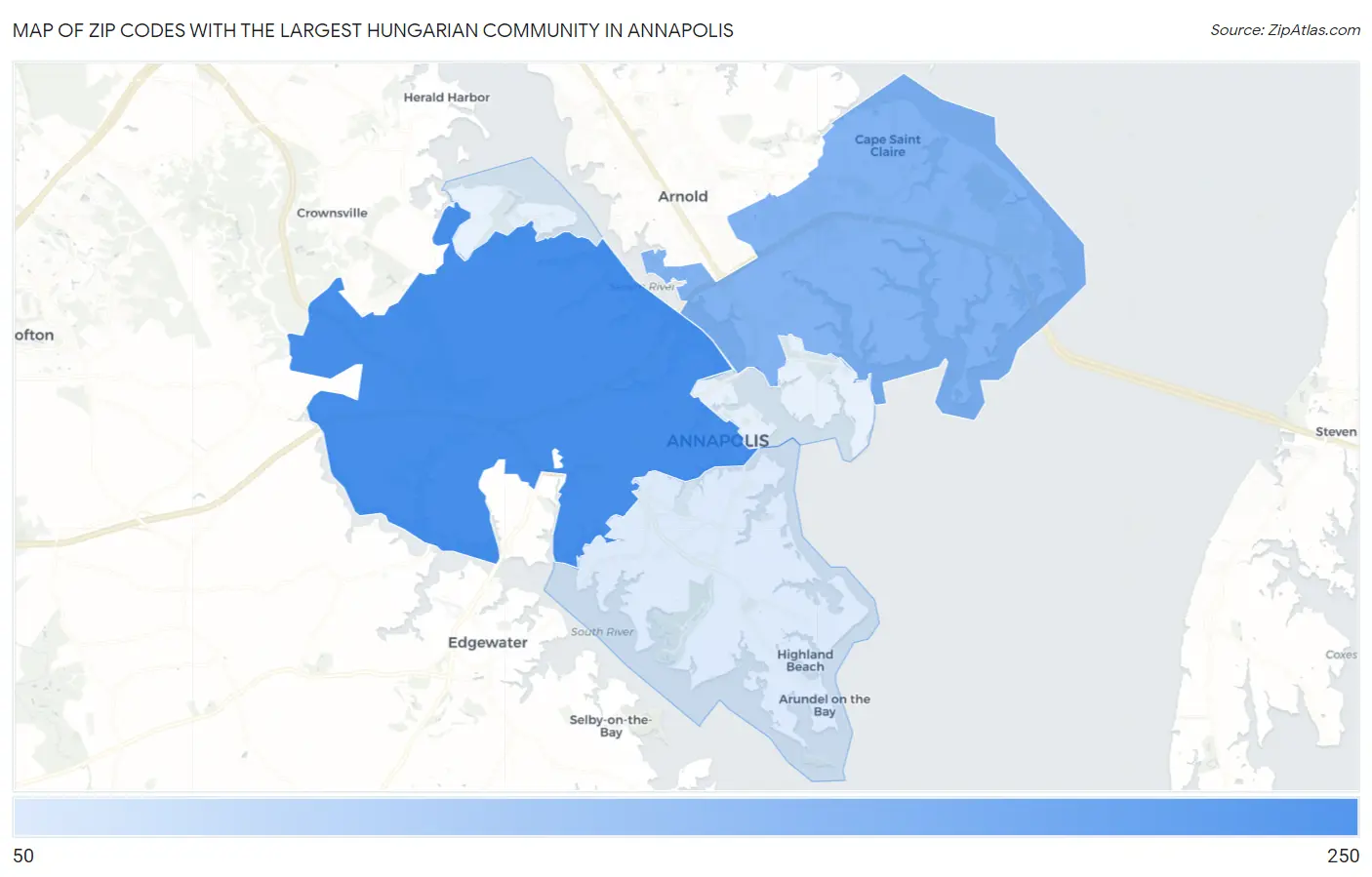 Zip Codes with the Largest Hungarian Community in Annapolis Map