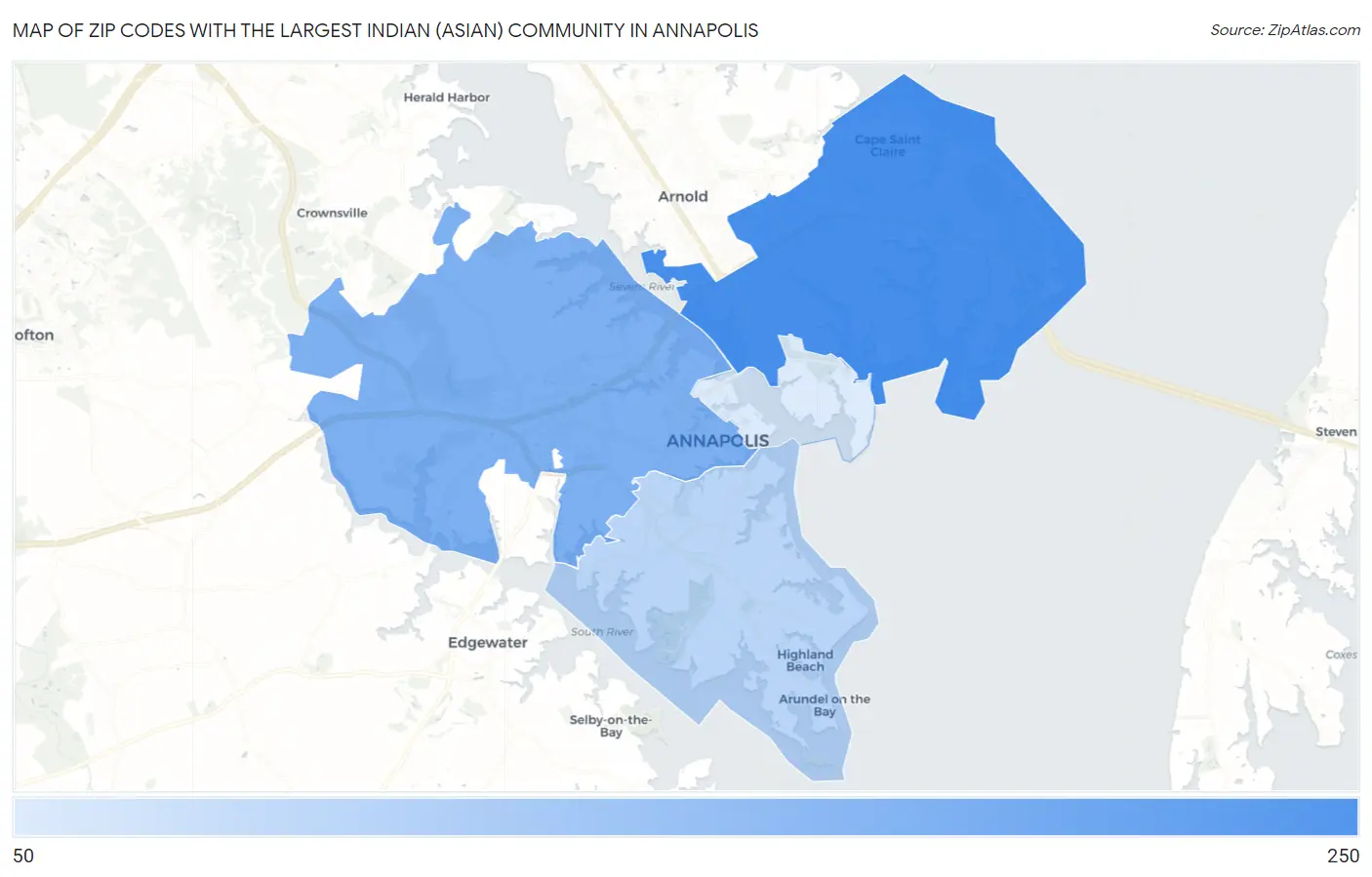 Zip Codes with the Largest Indian (Asian) Community in Annapolis Map