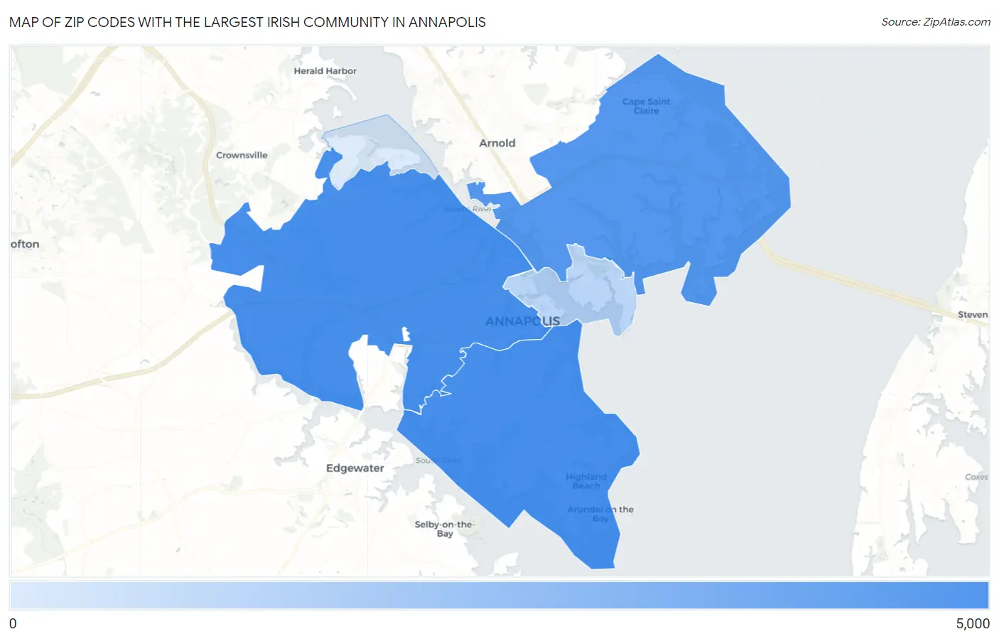 Zip Codes with the Largest Irish Community in Annapolis Map