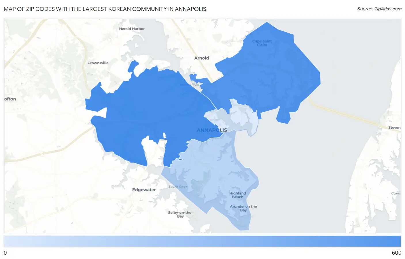 Zip Codes with the Largest Korean Community in Annapolis Map