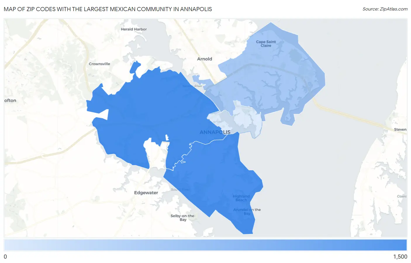 Zip Codes with the Largest Mexican Community in Annapolis Map