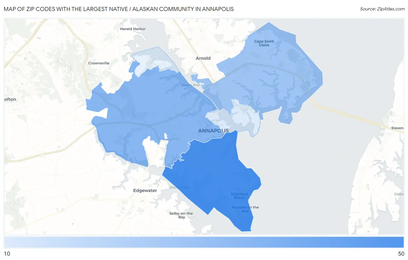 Zip Codes with the Largest Native / Alaskan Community in Annapolis Map