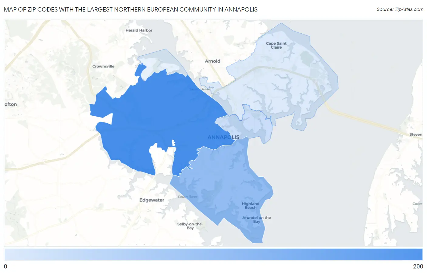 Zip Codes with the Largest Northern European Community in Annapolis Map