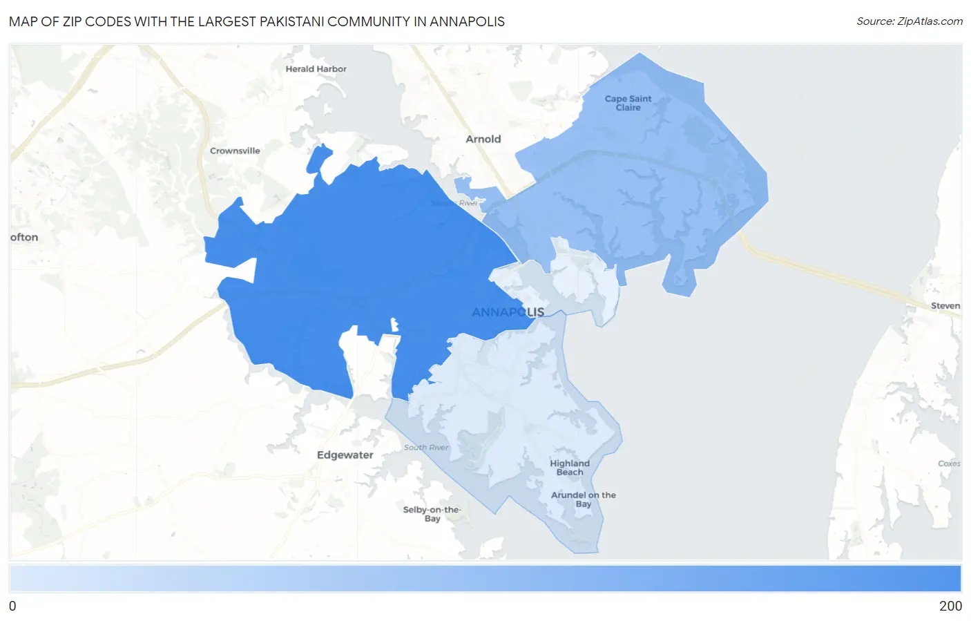 Zip Codes with the Largest Pakistani Community in Annapolis Map