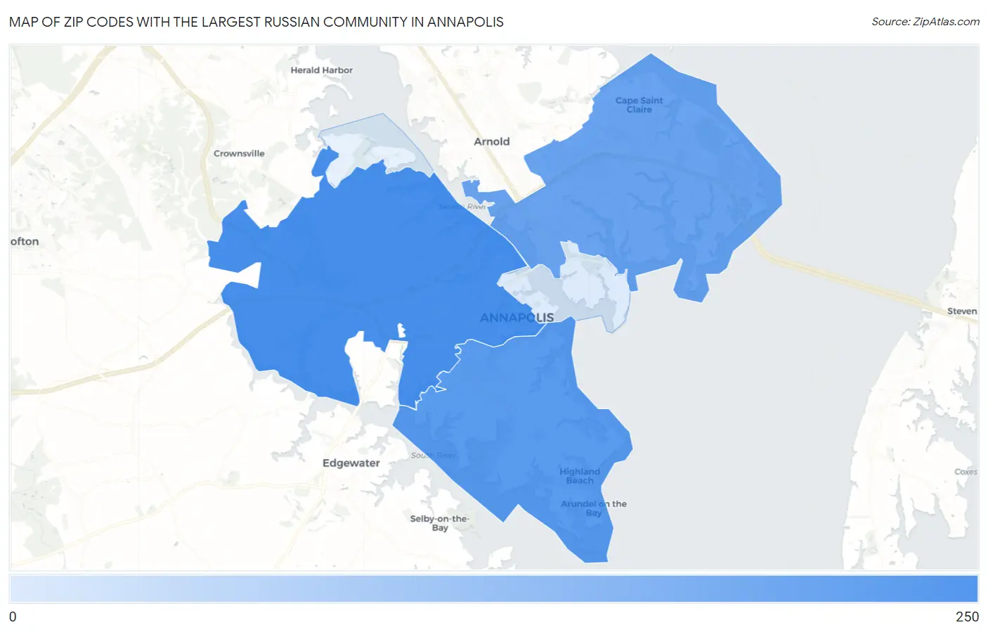 Zip Codes with the Largest Russian Community in Annapolis Map