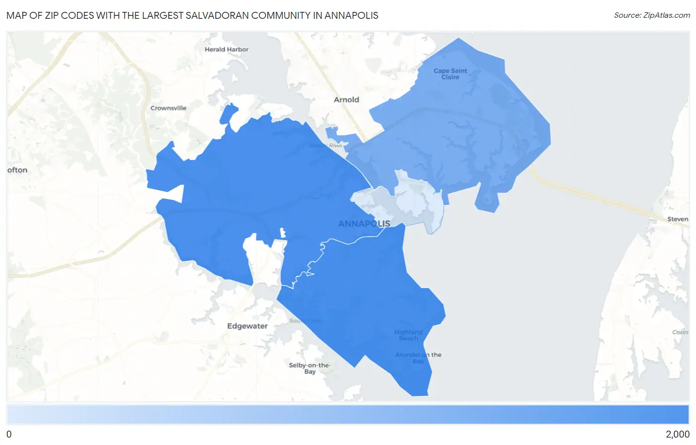 Zip Codes with the Largest Salvadoran Community in Annapolis Map