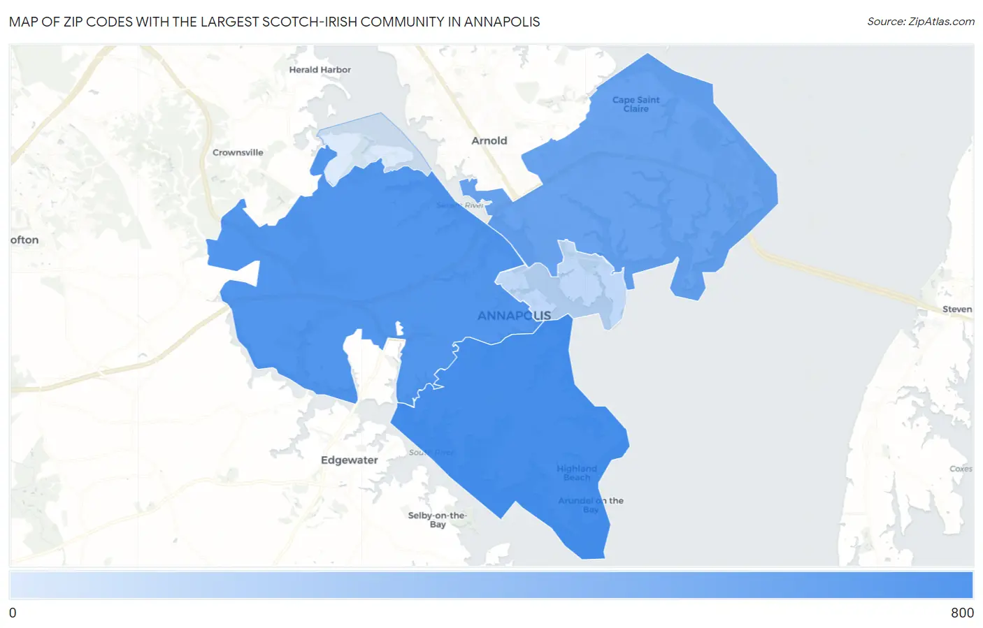 Zip Codes with the Largest Scotch-Irish Community in Annapolis Map