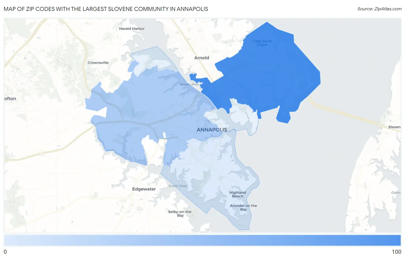 Zip Codes with the Largest Slovene Community in Annapolis Map