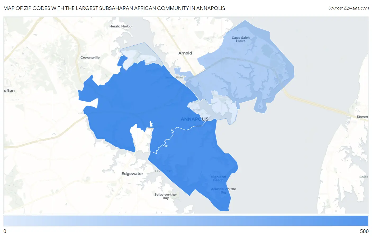 Zip Codes with the Largest Subsaharan African Community in Annapolis Map