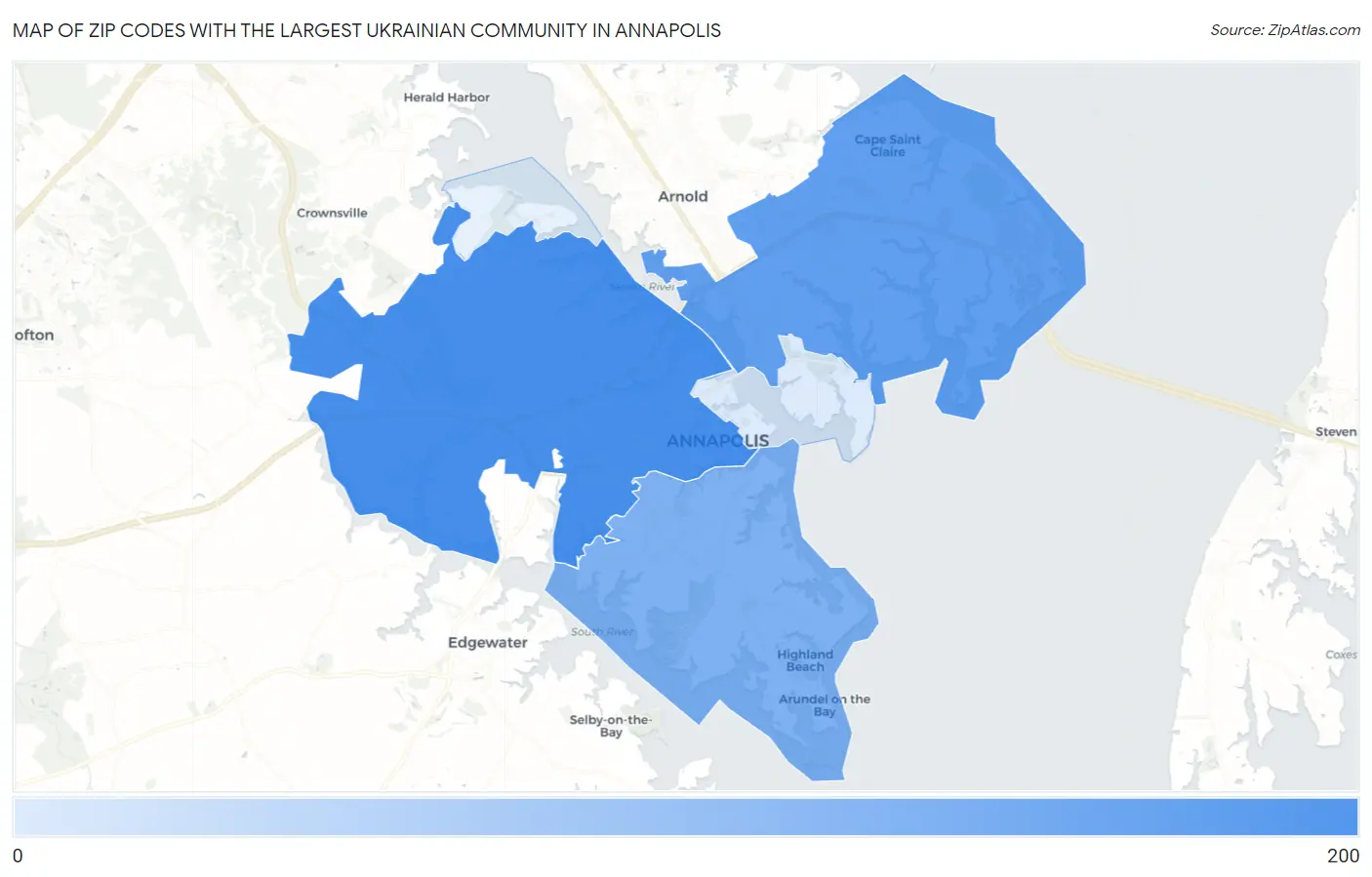Zip Codes with the Largest Ukrainian Community in Annapolis Map