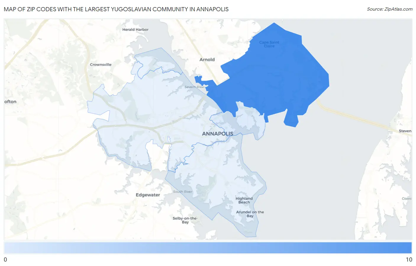 Zip Codes with the Largest Yugoslavian Community in Annapolis Map