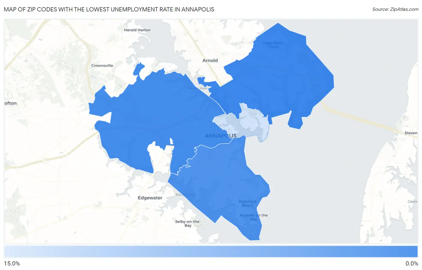Zip Codes with the Lowest Unemployment Rate in Annapolis Map