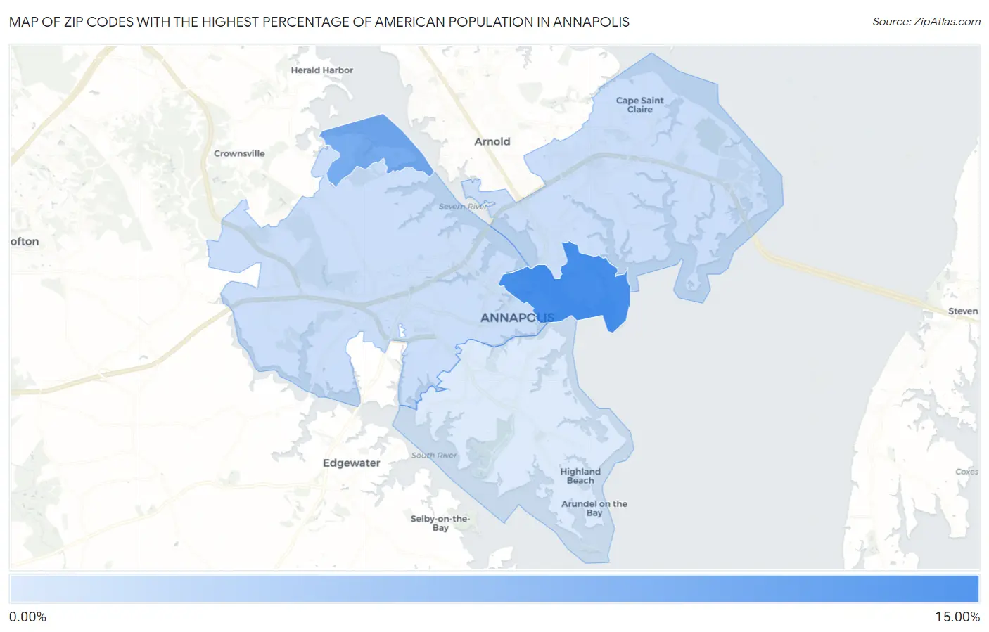 Zip Codes with the Highest Percentage of American Population in Annapolis Map