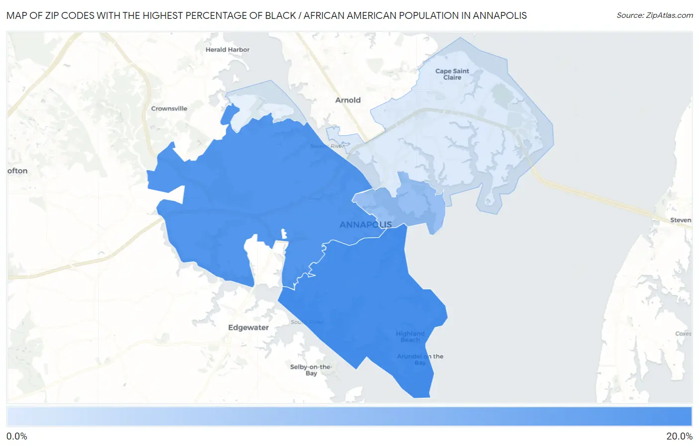 Zip Codes with the Highest Percentage of Black / African American Population in Annapolis Map