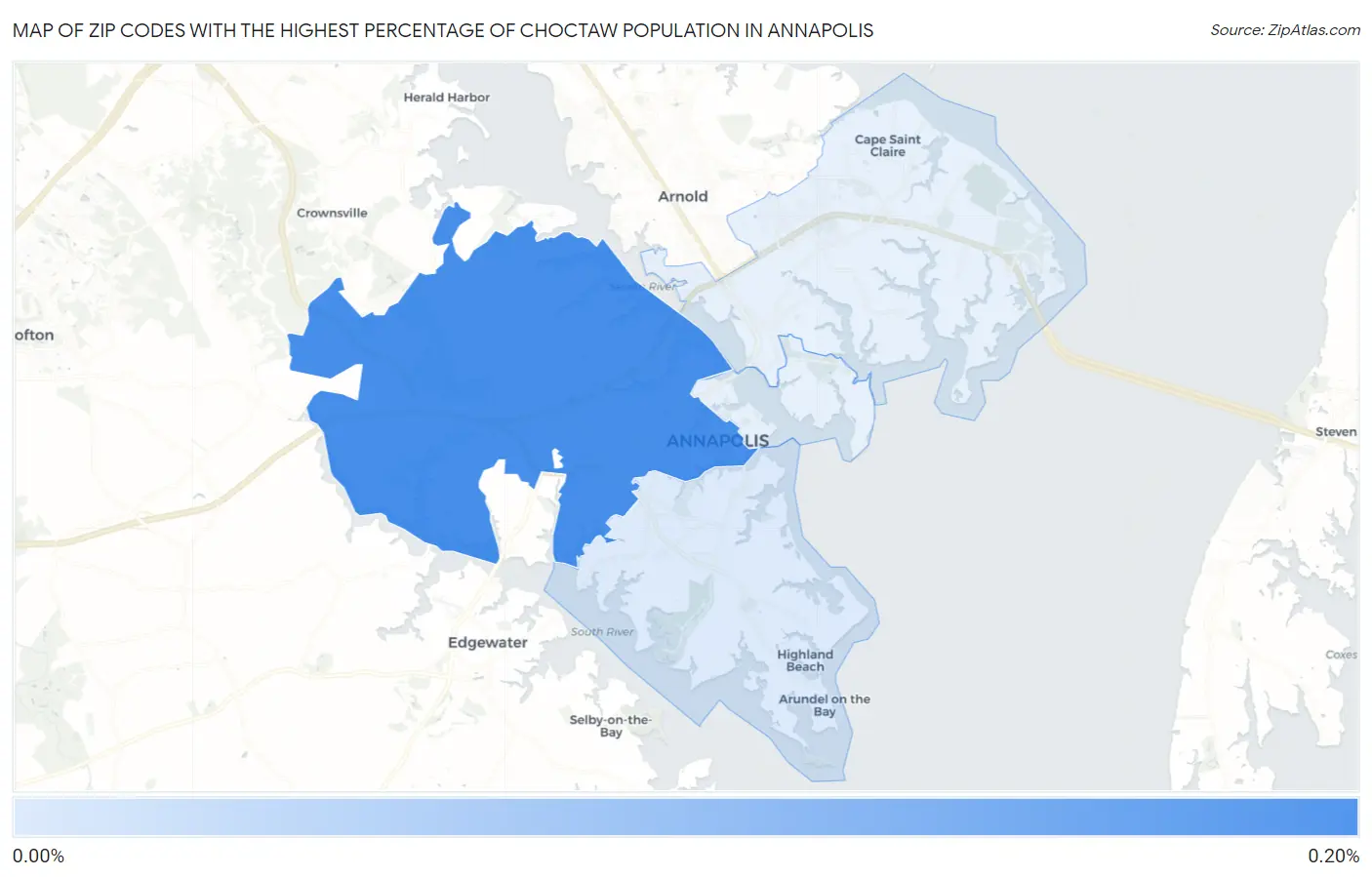 Zip Codes with the Highest Percentage of Choctaw Population in Annapolis Map