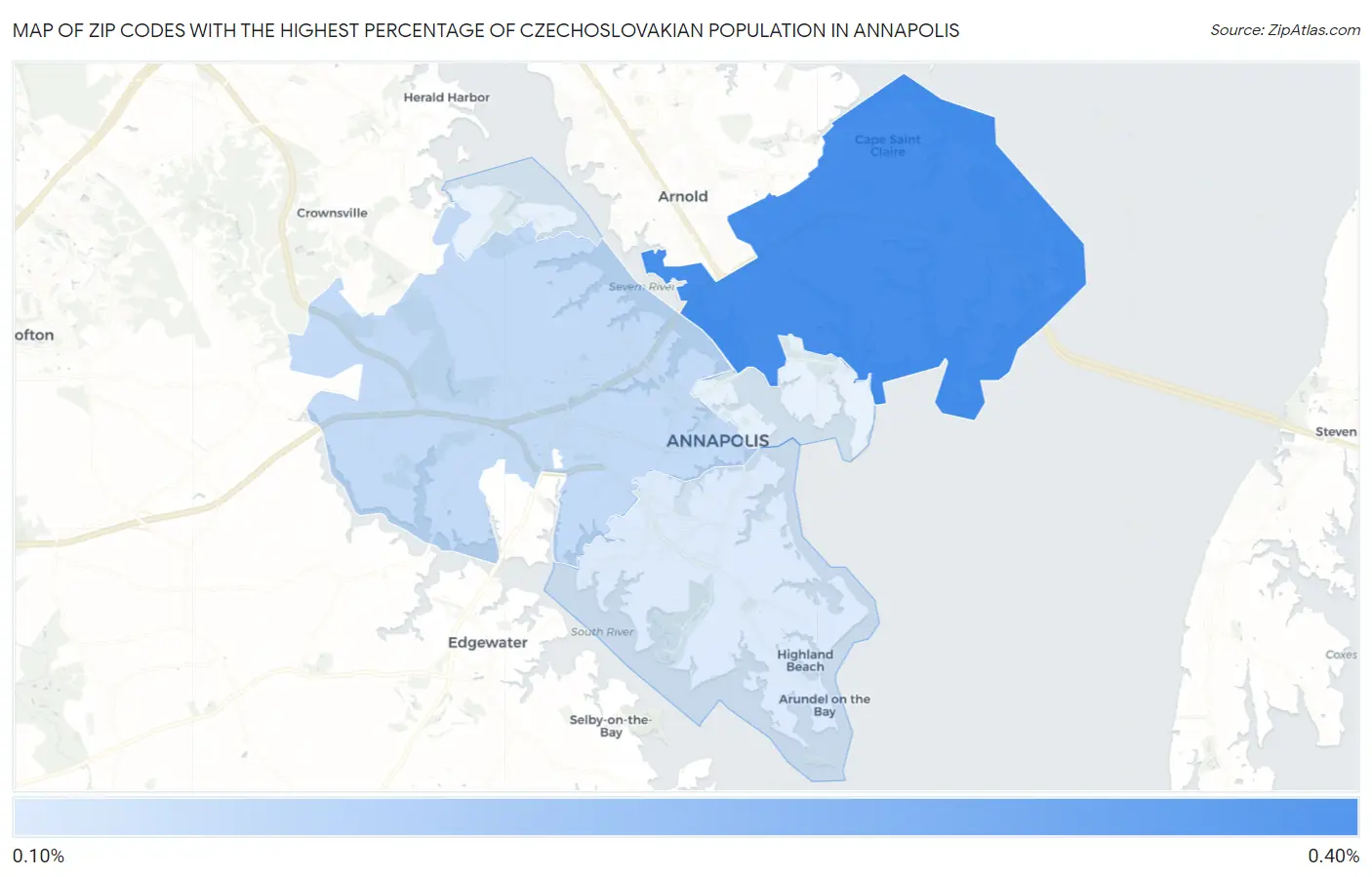 Zip Codes with the Highest Percentage of Czechoslovakian Population in Annapolis Map