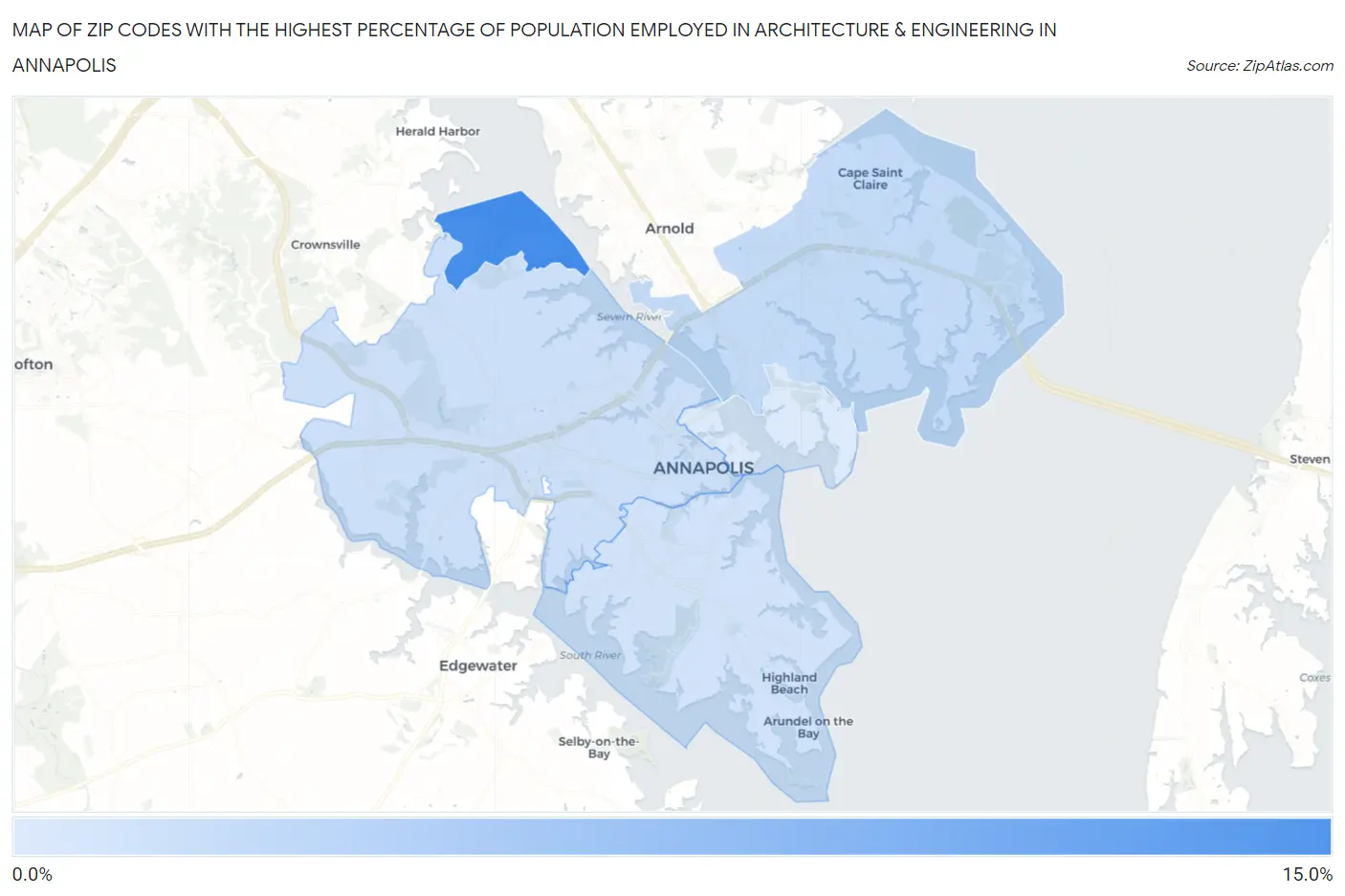 Zip Codes with the Highest Percentage of Population Employed in Architecture & Engineering in Annapolis Map