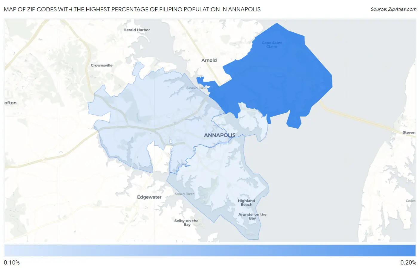 Zip Codes with the Highest Percentage of Filipino Population in Annapolis Map