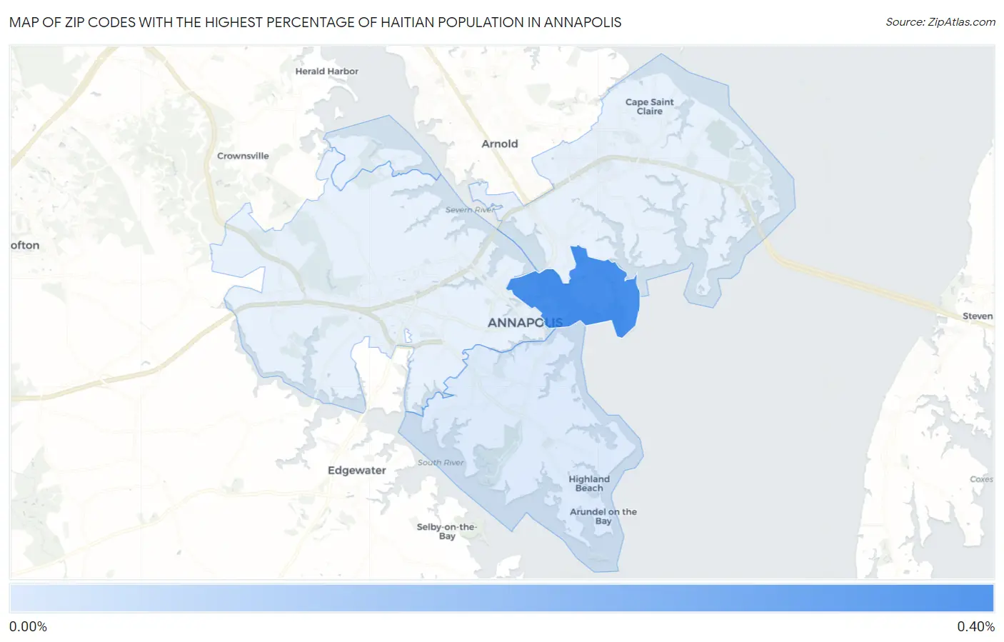 Zip Codes with the Highest Percentage of Haitian Population in Annapolis Map