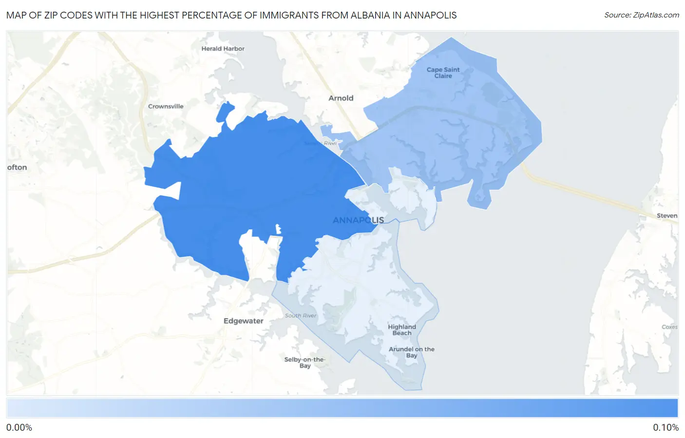 Zip Codes with the Highest Percentage of Immigrants from Albania in Annapolis Map
