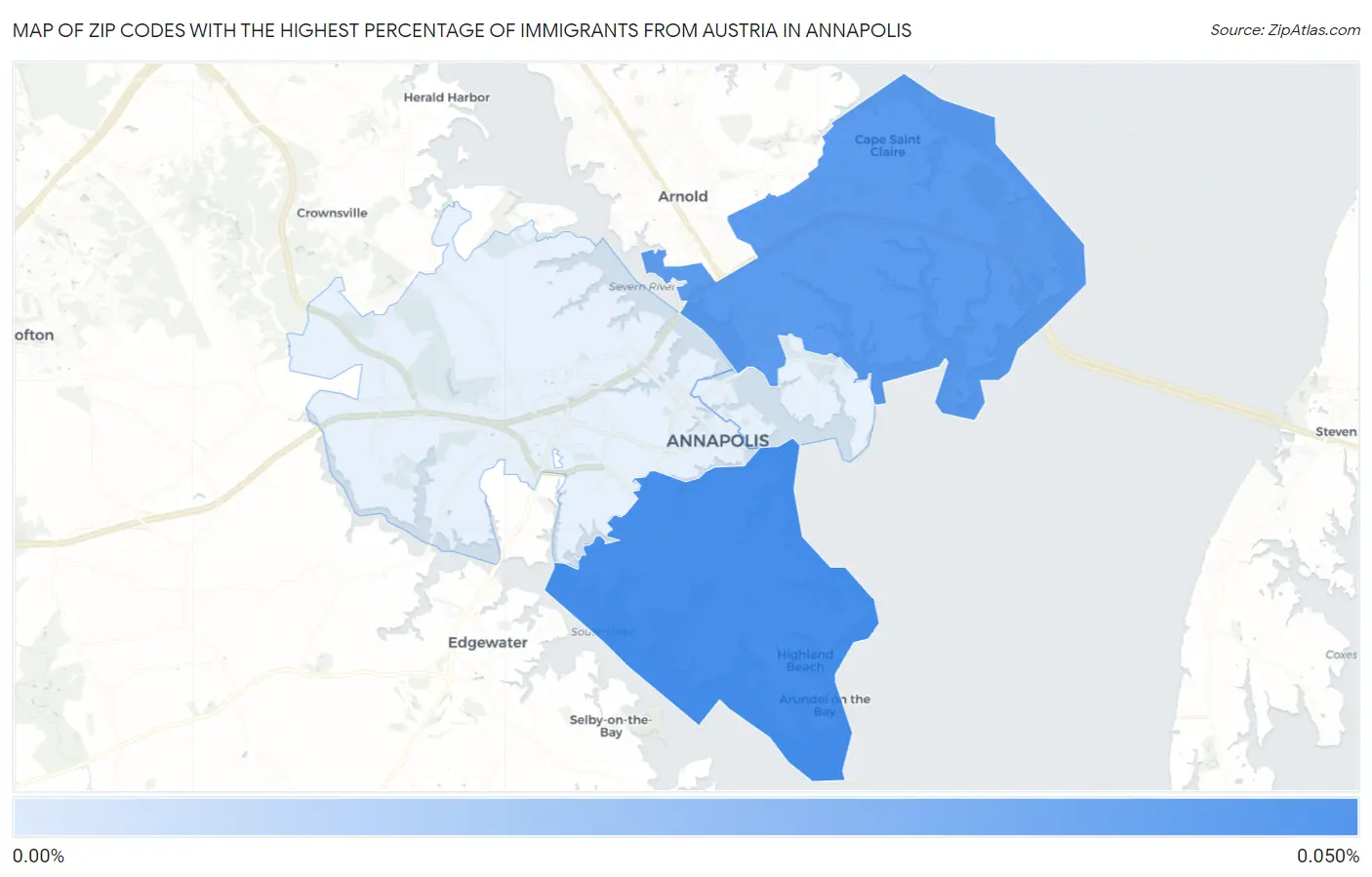 Zip Codes with the Highest Percentage of Immigrants from Austria in Annapolis Map