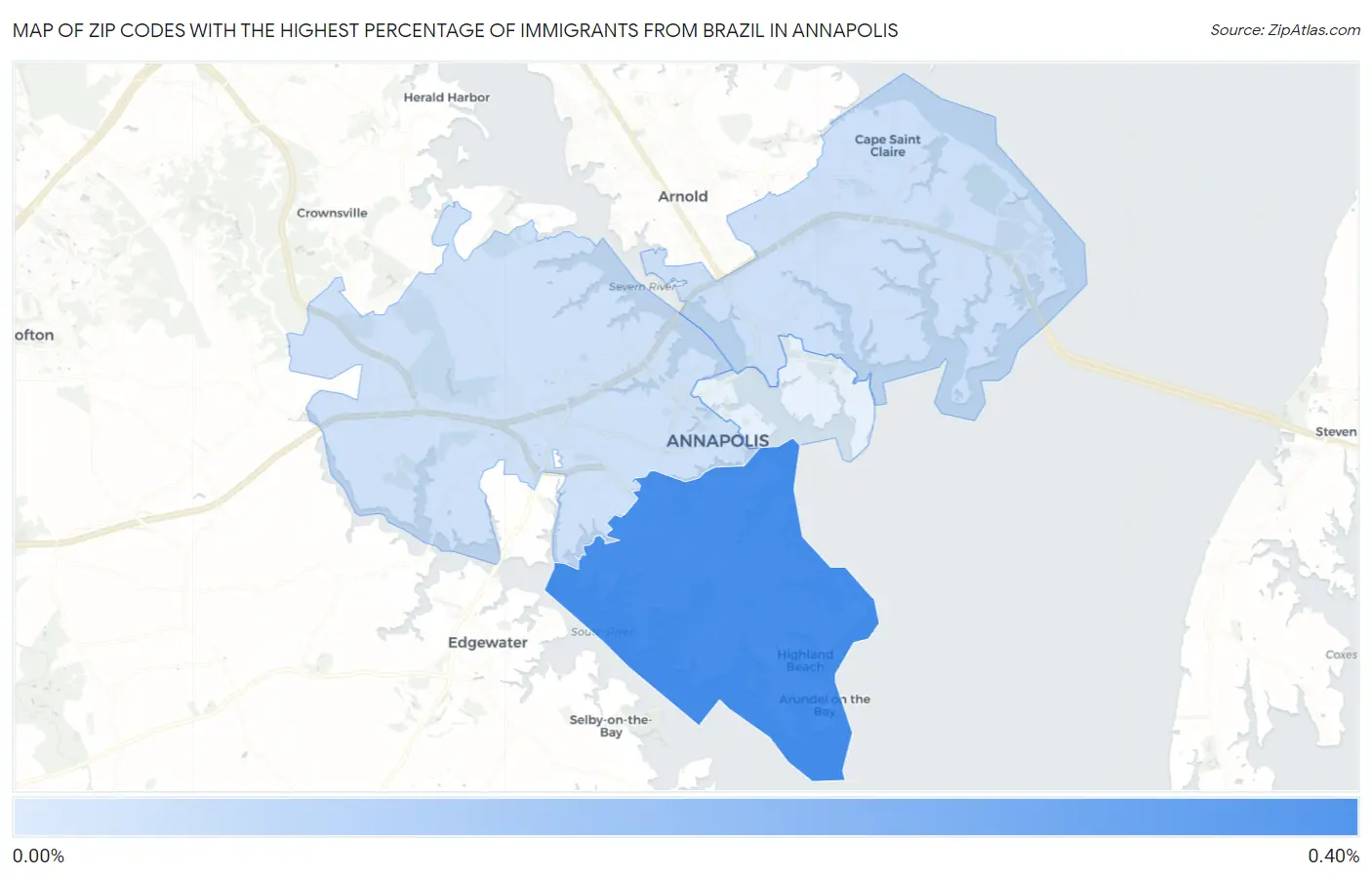 Zip Codes with the Highest Percentage of Immigrants from Brazil in Annapolis Map