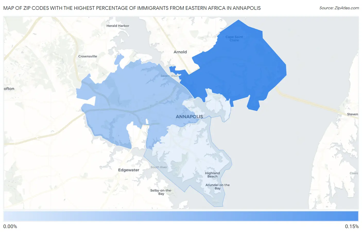 Zip Codes with the Highest Percentage of Immigrants from Eastern Africa in Annapolis Map