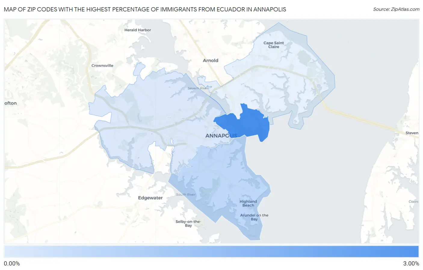 Zip Codes with the Highest Percentage of Immigrants from Ecuador in Annapolis Map