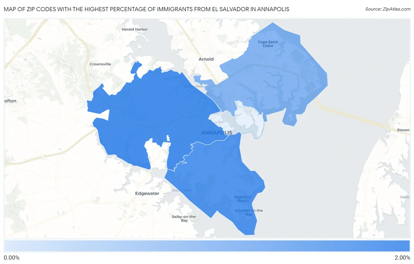 Zip Codes with the Highest Percentage of Immigrants from El Salvador in Annapolis Map