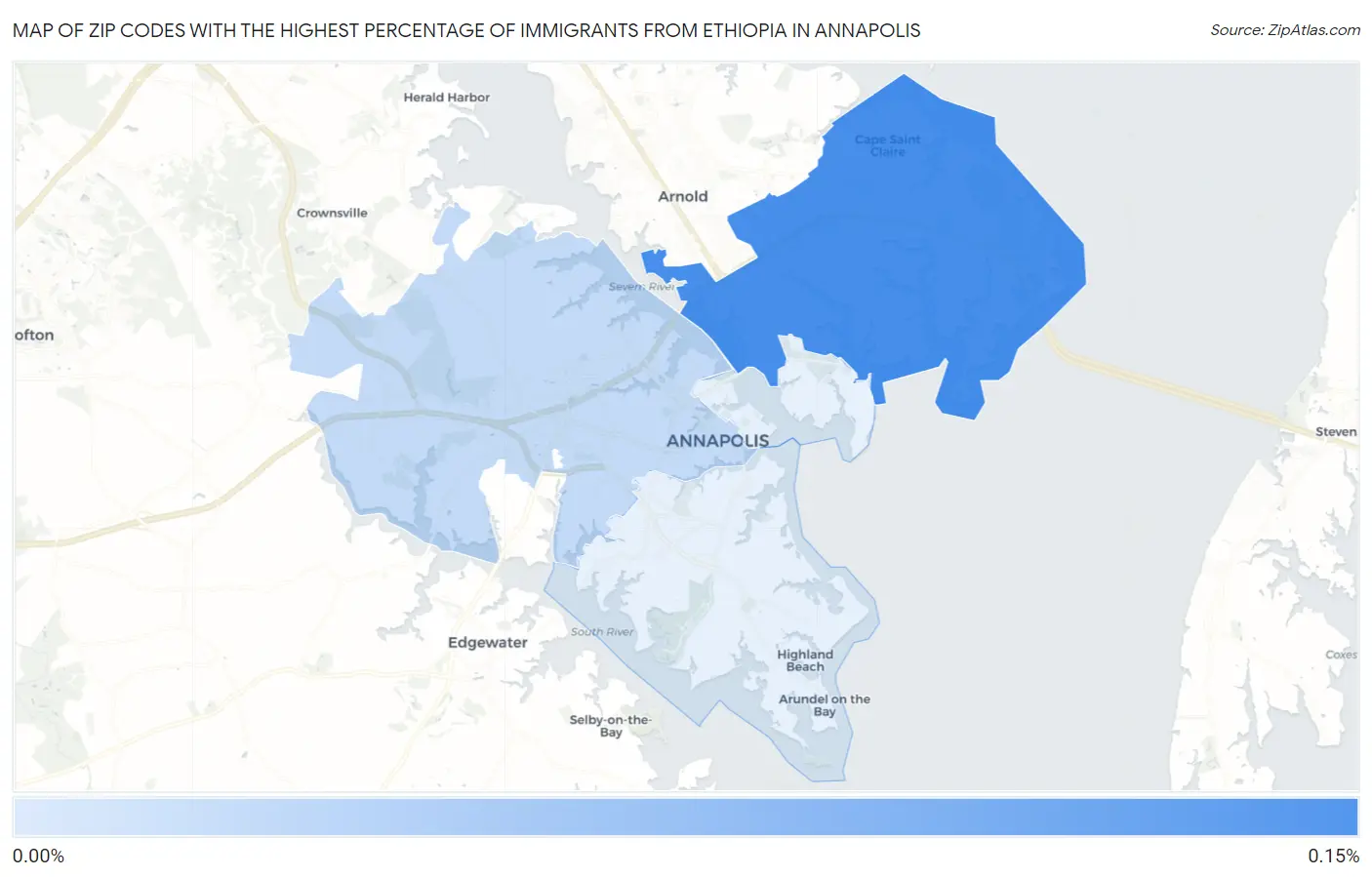 Zip Codes with the Highest Percentage of Immigrants from Ethiopia in Annapolis Map