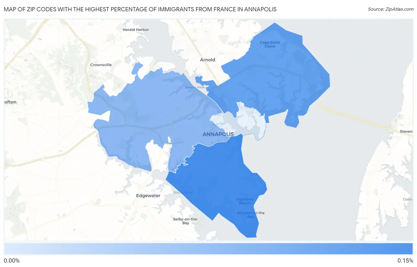 Zip Codes with the Highest Percentage of Immigrants from France in Annapolis Map