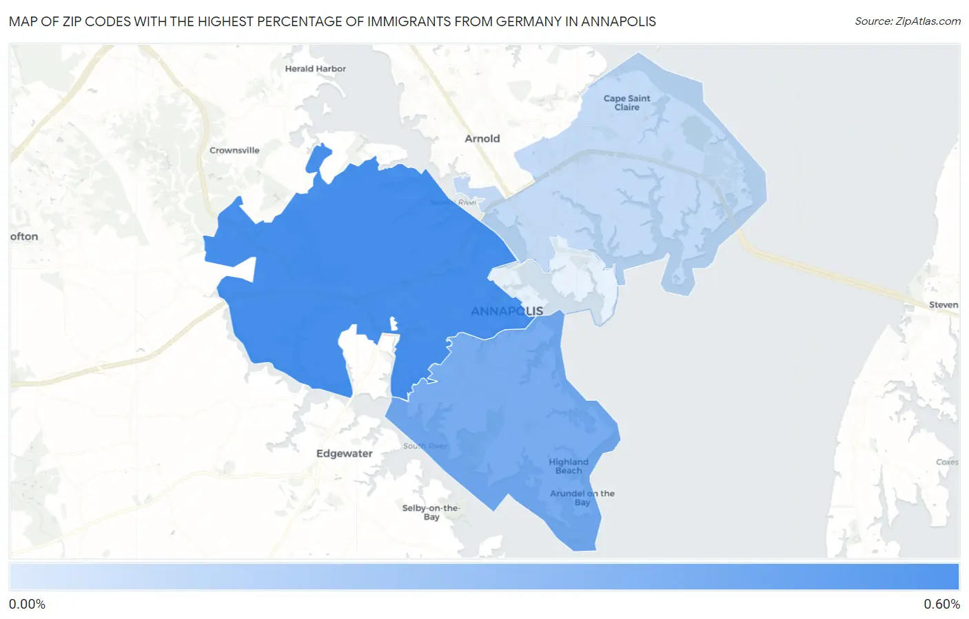 Zip Codes with the Highest Percentage of Immigrants from Germany in Annapolis Map