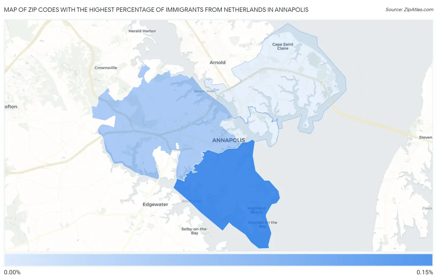 Zip Codes with the Highest Percentage of Immigrants from Netherlands in Annapolis Map