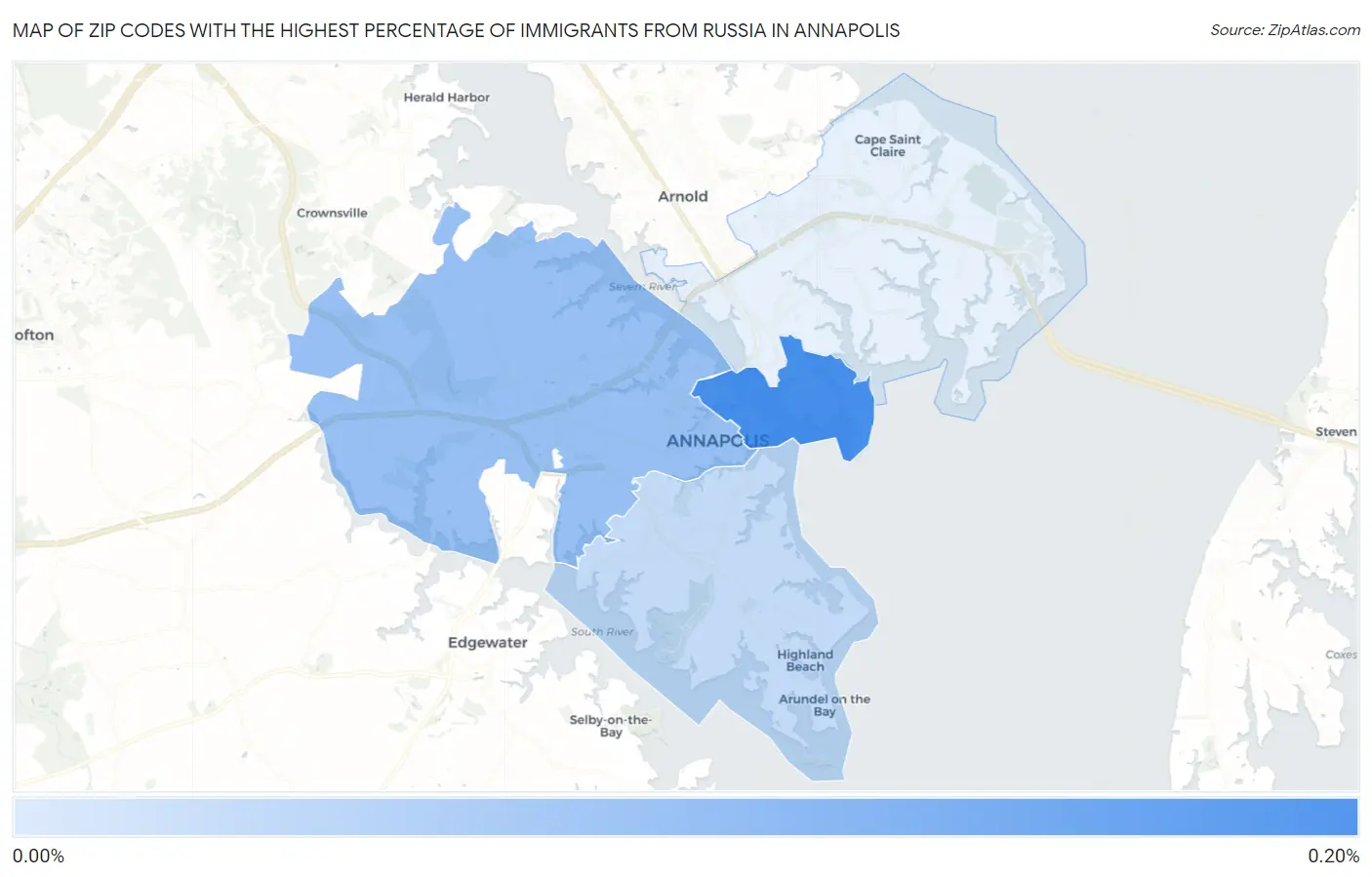 Zip Codes with the Highest Percentage of Immigrants from Russia in Annapolis Map