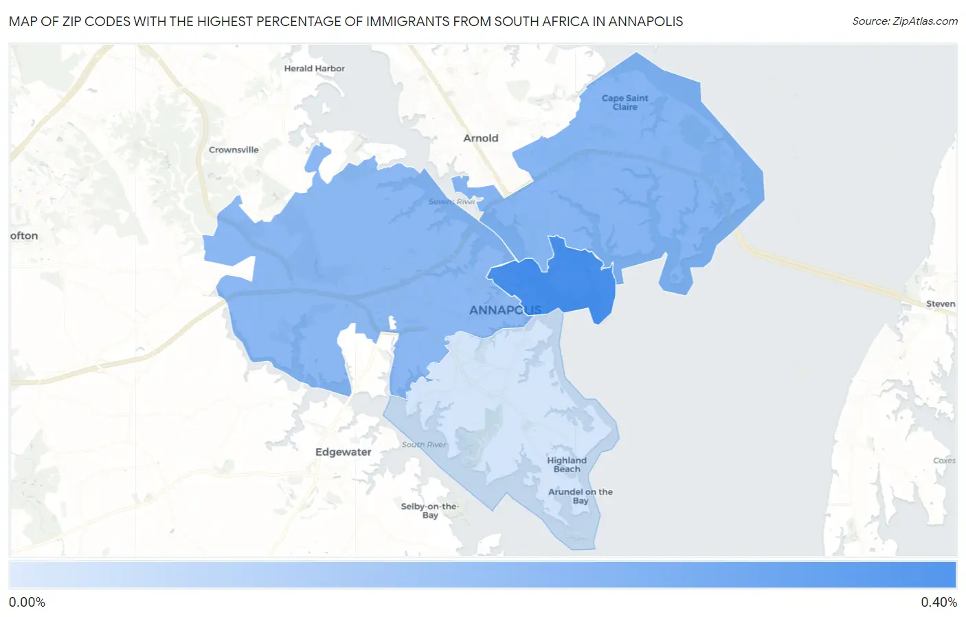 Zip Codes with the Highest Percentage of Immigrants from South Africa in Annapolis Map