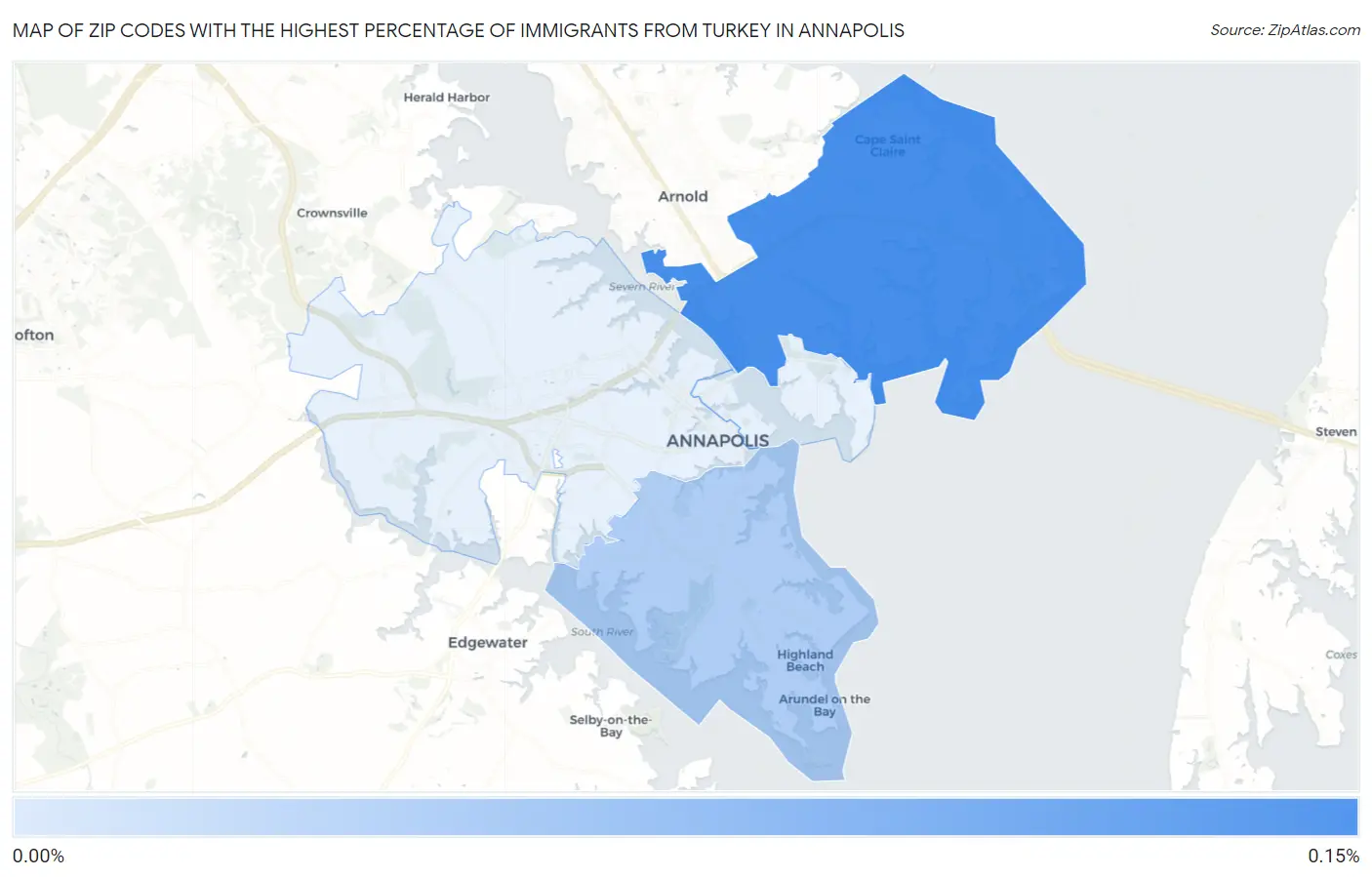 Zip Codes with the Highest Percentage of Immigrants from Turkey in Annapolis Map