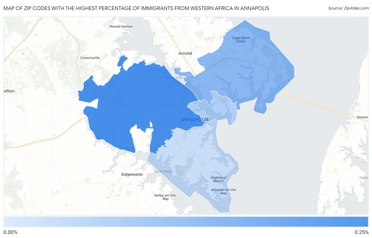 Zip Codes with the Highest Percentage of Immigrants from Western Africa in Annapolis Map