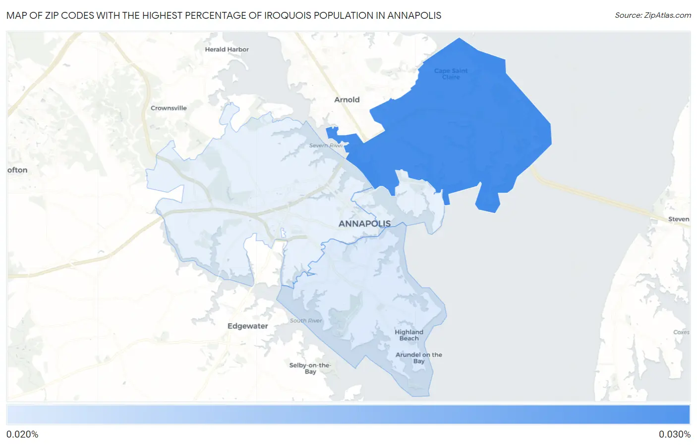 Zip Codes with the Highest Percentage of Iroquois Population in Annapolis Map