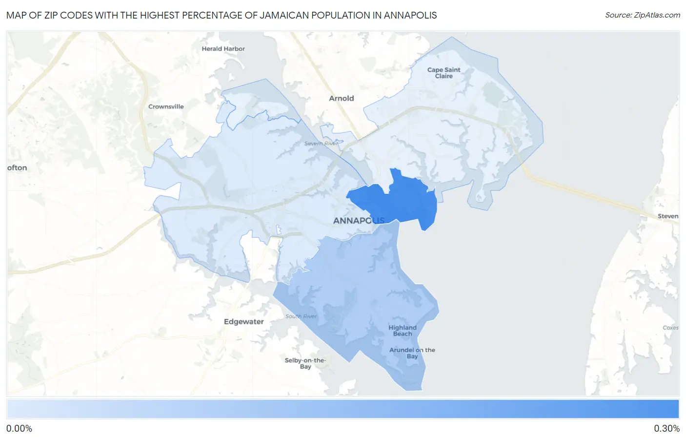 Zip Codes with the Highest Percentage of Jamaican Population in Annapolis Map